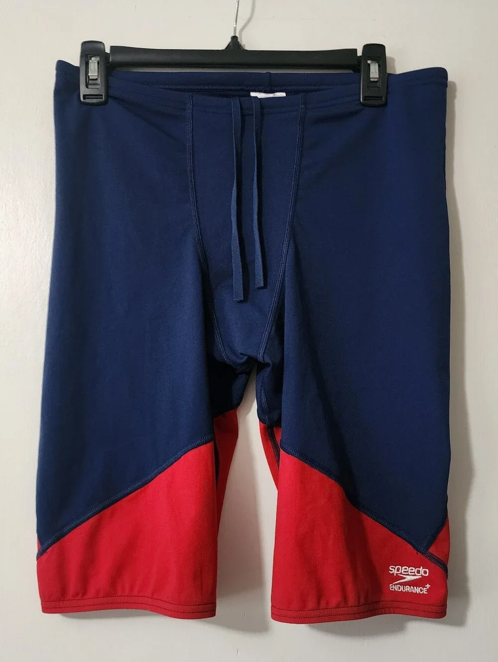 Speedo Endurance Men Jammer Swim Bottom Navy Blue Red Colorblock 36 Drawstring